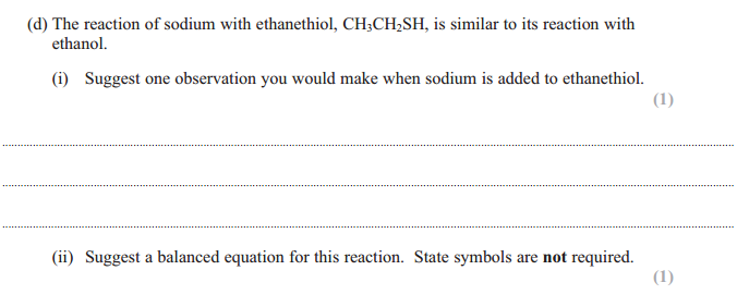 IAL chemistry sodium ethanol reaction question